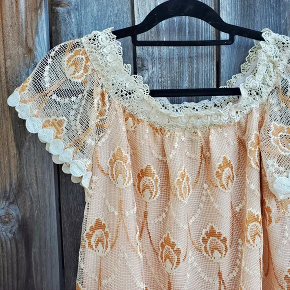 Anthropologie | Dresses | Anthropologie Lace Off The Shoulder Cream Peach  Dress | Poshmark